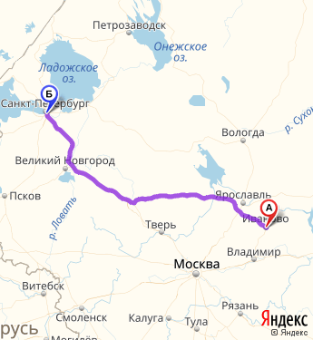 Маршрут из Иванова в Санкт-Петербург