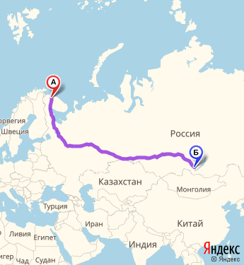 Маршрут из Мурманска в Иркутск