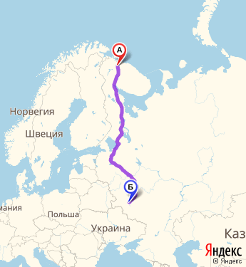 Маршрут из Мурманска в Орла