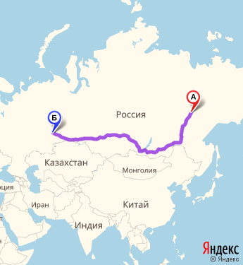 Маршрут из Якутска в Екатеринбург