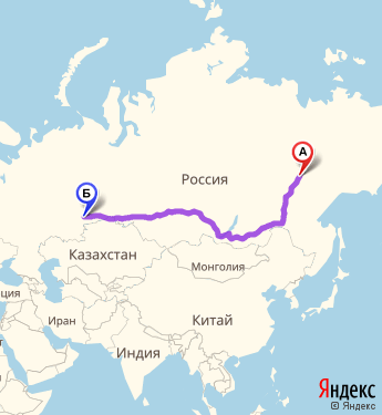 Маршрут из Якутска в Челябинск