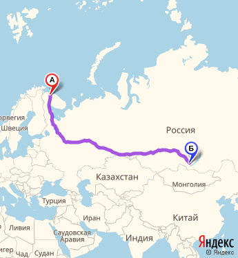 Маршрут из Мурманска в Иркутск