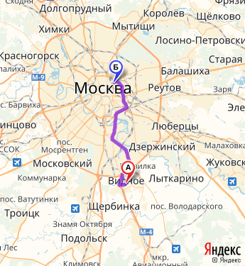 Маршрут из Видного в Москву