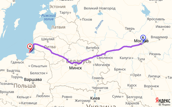 Расстояние между городами калининград москва