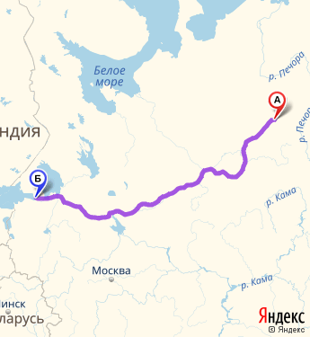 Маршрут из Ухты в Санкт-Петербург