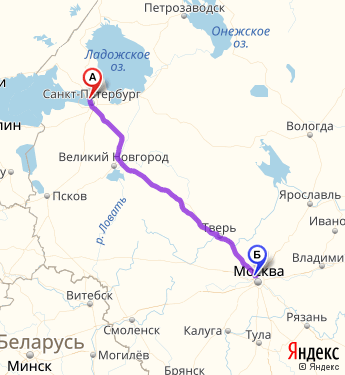 Маршрут из Санкт-Петербурга в Москву