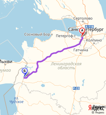 Маршрут из Санкт-Петербурга в Сланцы