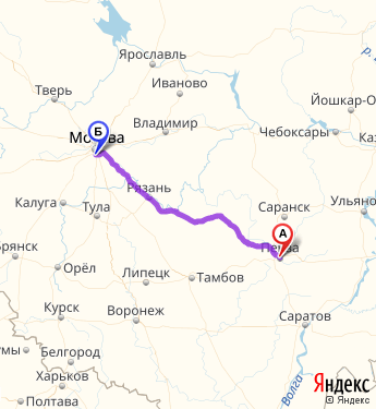Маршрут из Пензы в Москву