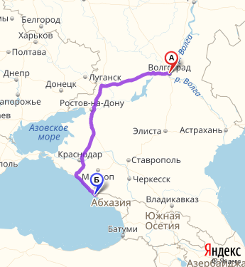 Маршрут из Волгограда в Сочи