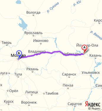 Маршрут из Чебоксар в Москву