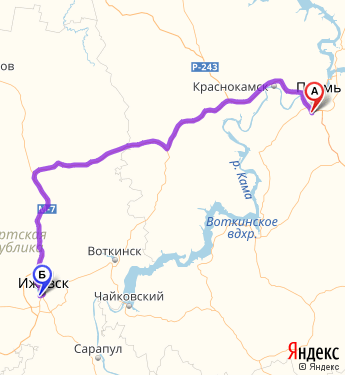 Маршрут из Перми в Ижевск