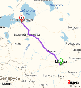 Маршрут из Санкт-Петербурга в Москву