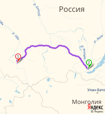 Маршрут из Барнаула в Иркутск