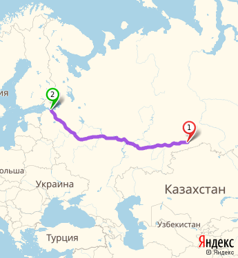Маршрут из Кургана в Санкт-Петербург