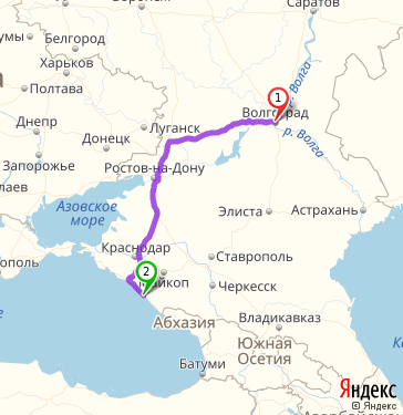 Маршрут из Волгограда в Сочи