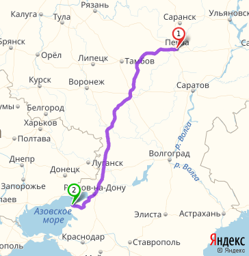 Маршрут из Пензы в Ейск