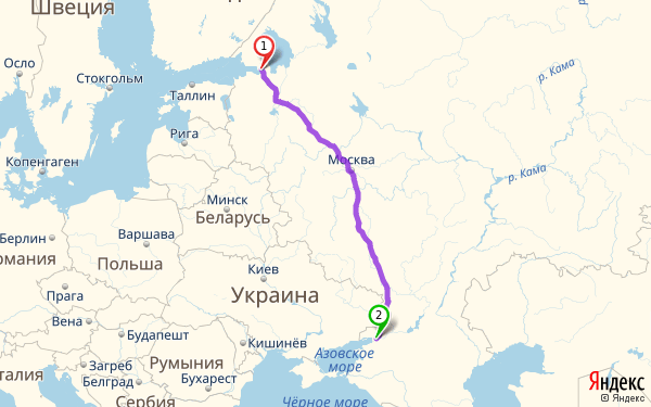 Маршрут из Санкт-Петербурга в Ростов-на-Дону