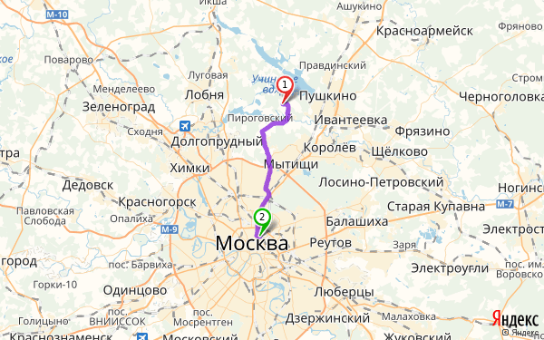Маршрут из Ульянкова в Москву