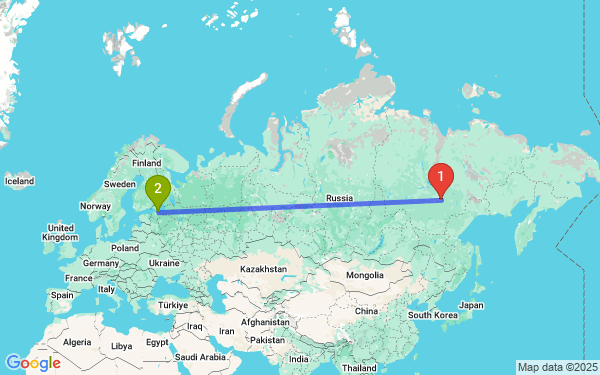 Маршрут из Якутска в Санкт-Петербург
