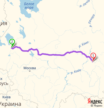 Маршрут из 102 км автодороги Пермь-Екатеринбург (поселок Голдыревский) в Киришей