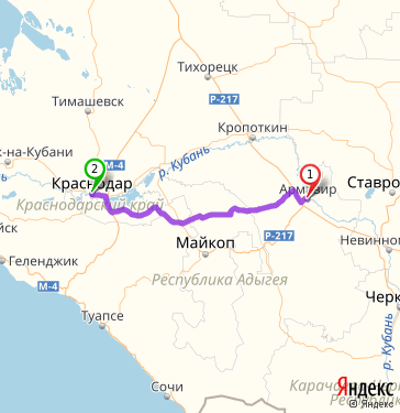 Маршрут из Армавира в Краснодар