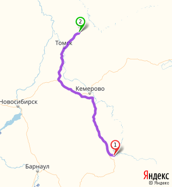 Маршрут из Новокузнецка в Томское