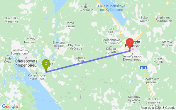 Маршрут из Вологды в Вологодскую область 52 км по кирилловской трассе