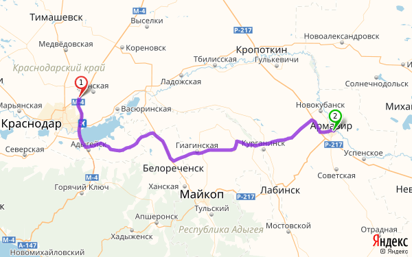 Маршрут из Краснодарского зипа-20 км в Армавира