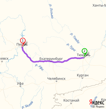 Маршрут из Перми в Тюмень