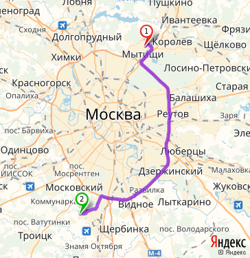 Маршрут из Мытищ в Москву (п сосенское)