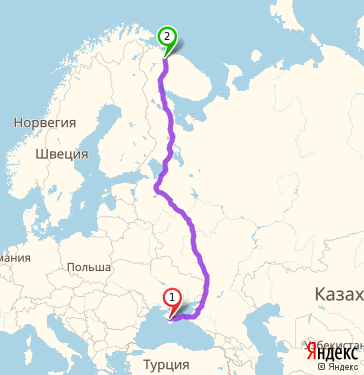 Маршрут из Симферополя в Мурманск