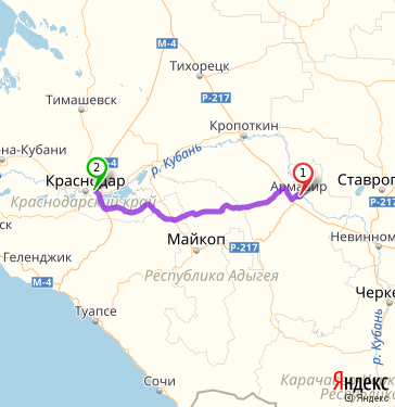 Маршрут из Армавира в Краснодар
