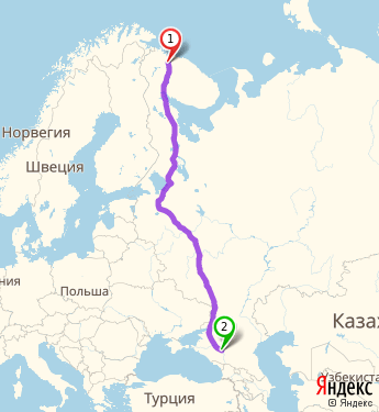 Маршрут из Мурманска в Кочубеевское