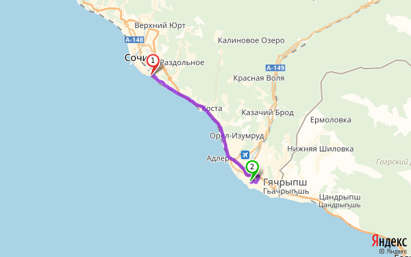 Карта новороссийск сочи на машине