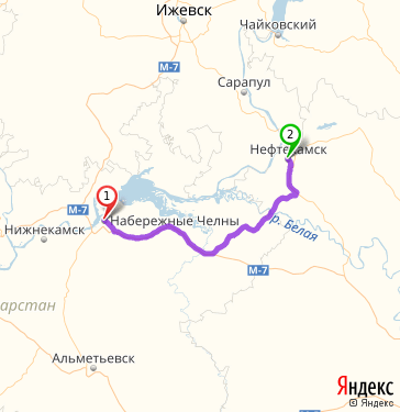 Маршрут из Набережных Челнов в Нефтекамска