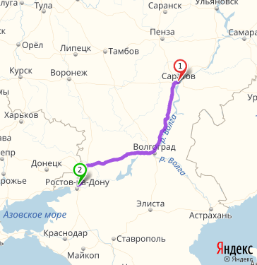 Маршрут из Саратова в Ростов-на-Дону