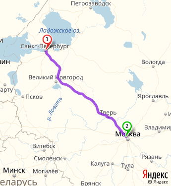 Маршрут из Санкт-Петербурга в Москву