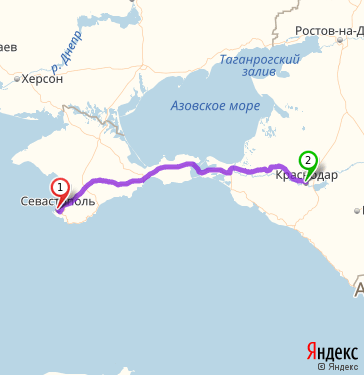 Маршрут из Севастополя в Краснодар