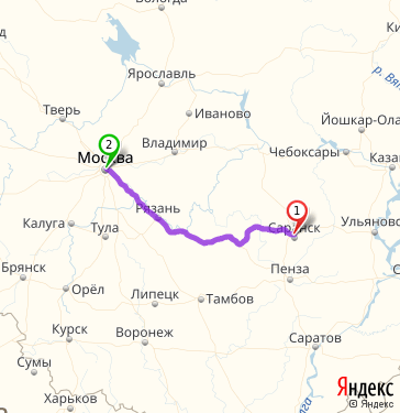 Маршрут из Саранска в Москву