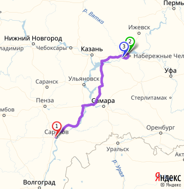 Маршрут из Саратова в Менделеевска