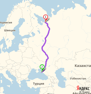 Маршрут из Северодвинска в Анапу