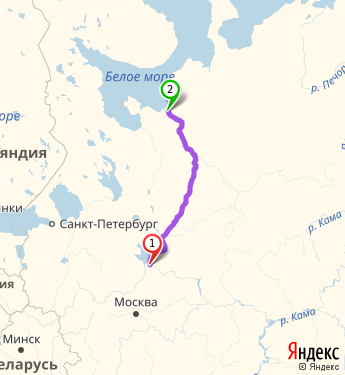 Маршрут из Рыбинска в Архангельск