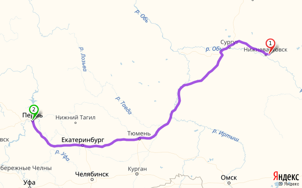 Пермь нефтеюганск карта