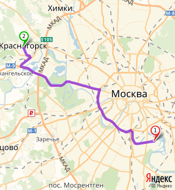 Маршрут из Москвы в Красногорска