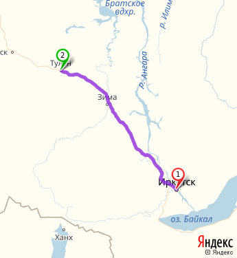 Тулун - Иркутск: расстояние, маршрут, длина пути, карта