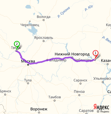 Маршрут из Чебоксар в Тверь
