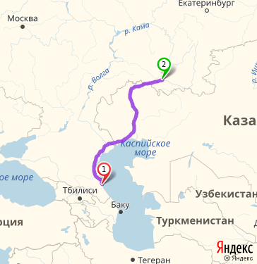 Маршрут из Каспийска в Оренбург