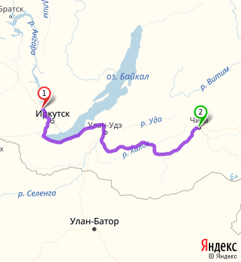 Маршрут из Усолья-Сибирского в Читу