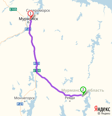 Маршрут из Мурманска в Оленегорска-2