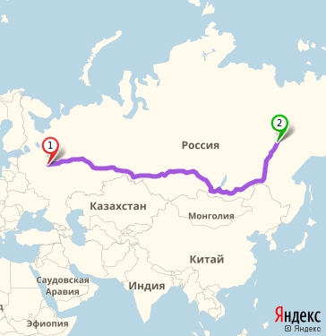 Маршрут из Ярославля в Якутск